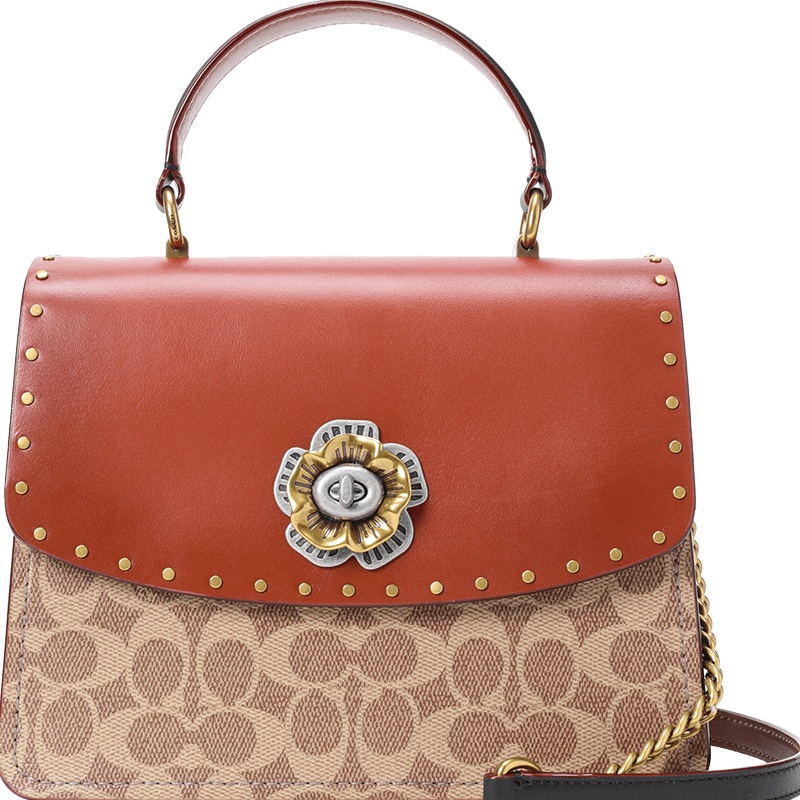 预订COACH/蔻驰 女士PARKER山茶花系列铆钉装饰单肩包53349 23*18*10CM牛皮革\PVC