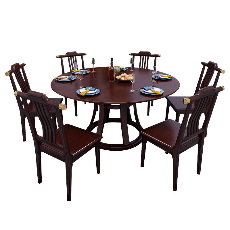 禧漫屋 新中式餐桌实木餐桌椅组合圆形餐桌饭桌椅现代简约大小户型套装新古典家具