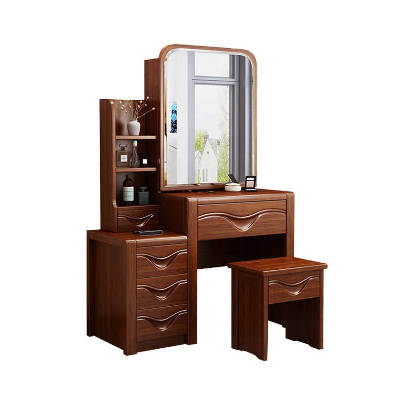 月影梳桐现代中式实木梳妆台凳组合胡桃木梳妆桌卧室收纳储物化妆桌多功能婚房