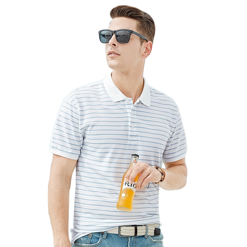 【自营】杰米克男装 简约条纹夏季休闲清爽透气亲肤短袖男式polo衫