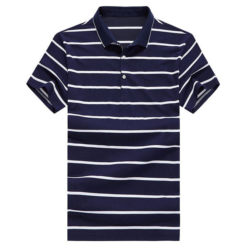 北极绒男士T恤条纹夏装款翻领休闲商务polo衫
