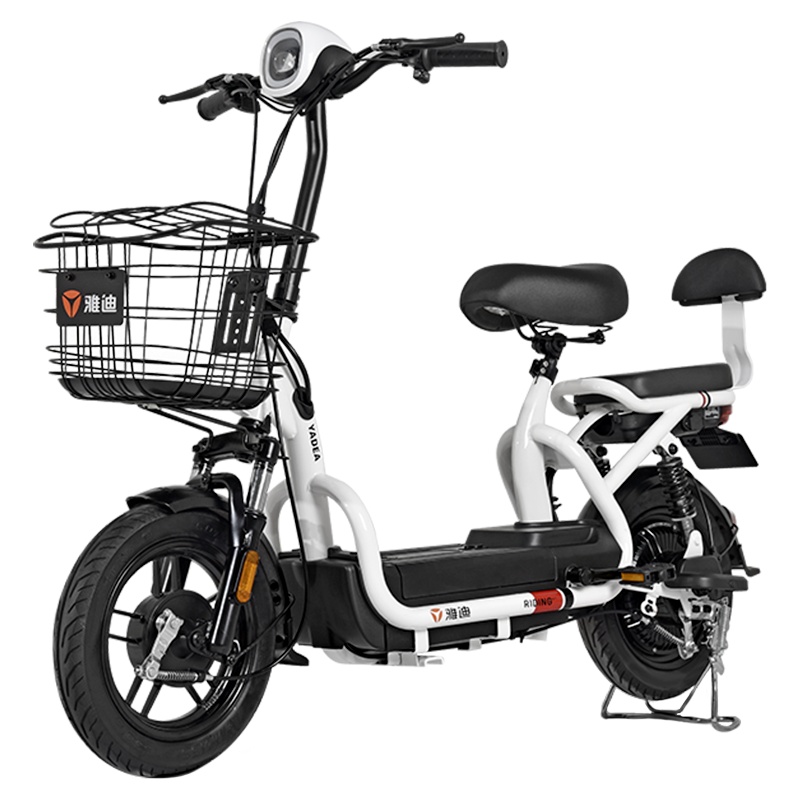 雅迪3C版新国标小飞侠锂电电动车48V成人电瓶男女自行车助力脚踏小型代步电动车电动自行车 48V12A锂电 新塔夫绸白