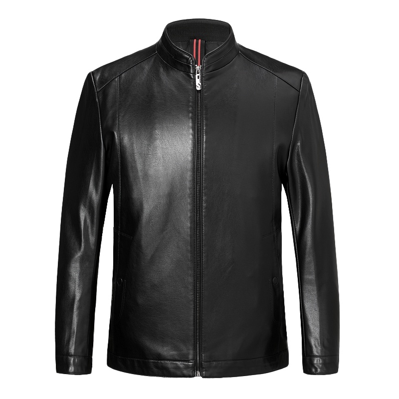 正品男装春秋季中年男皮衣皮夹克春秋外套加绒棒球领男装商务休闲上衣官方旗舰店特卖特卖