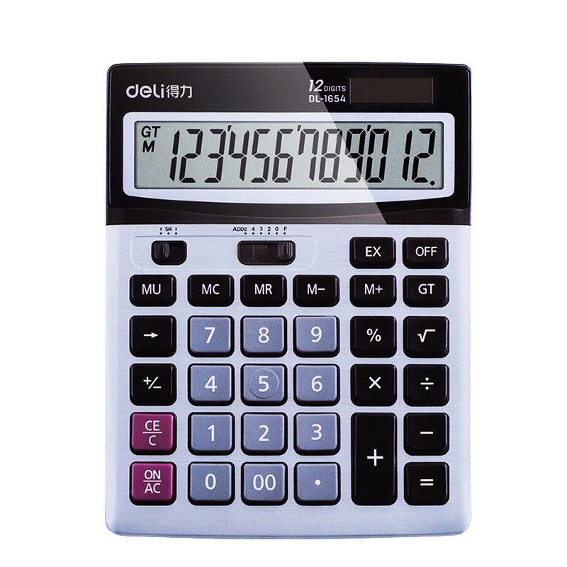 得力(deli) 1654 双电源宽屏办公桌面计算器 银灰色 财务计算器 单个装