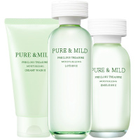 PURE&MILD泊美套装鲜纯珍萃洗面奶水乳三件套滋润型洁面膏120g+乳液120ml+水150ml官方旗舰店官网正品