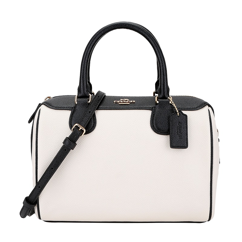 COACH 蔻驰 奢侈品 女士小号黑白拼色皮革手提单肩斜挎桶包 F75920 IMDMH