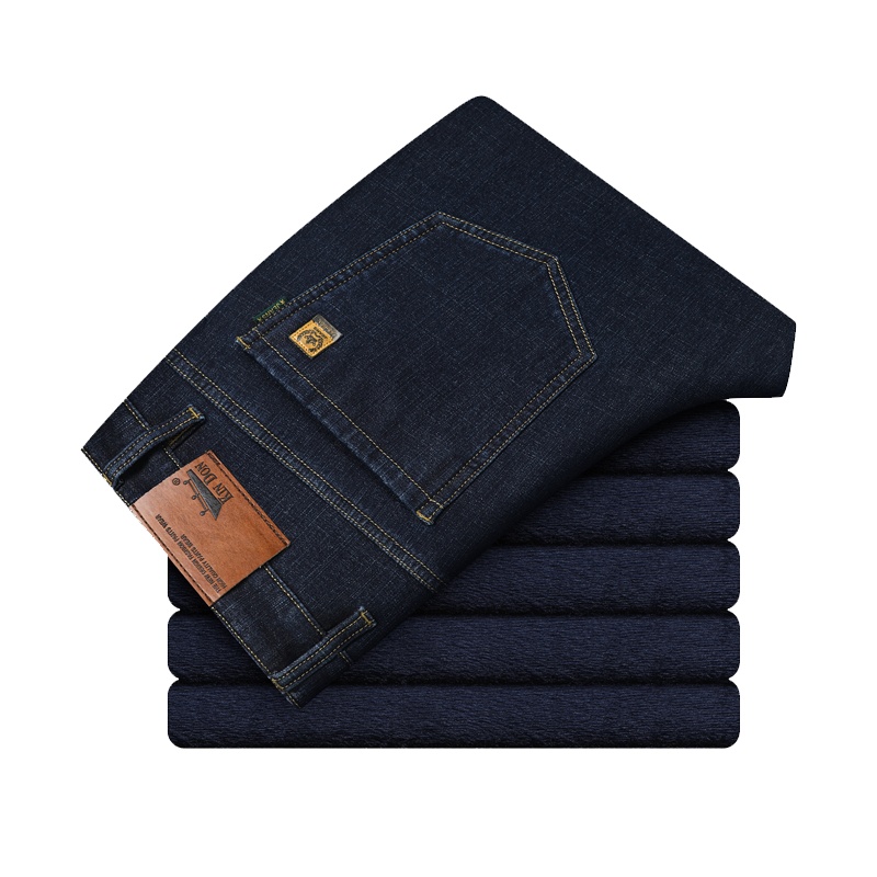 金盾(KIN DON)冬季新款男士牛仔裤男宽松直筒弹力高腰加绒加厚中青年男装大码牛仔裤厚款长裤子