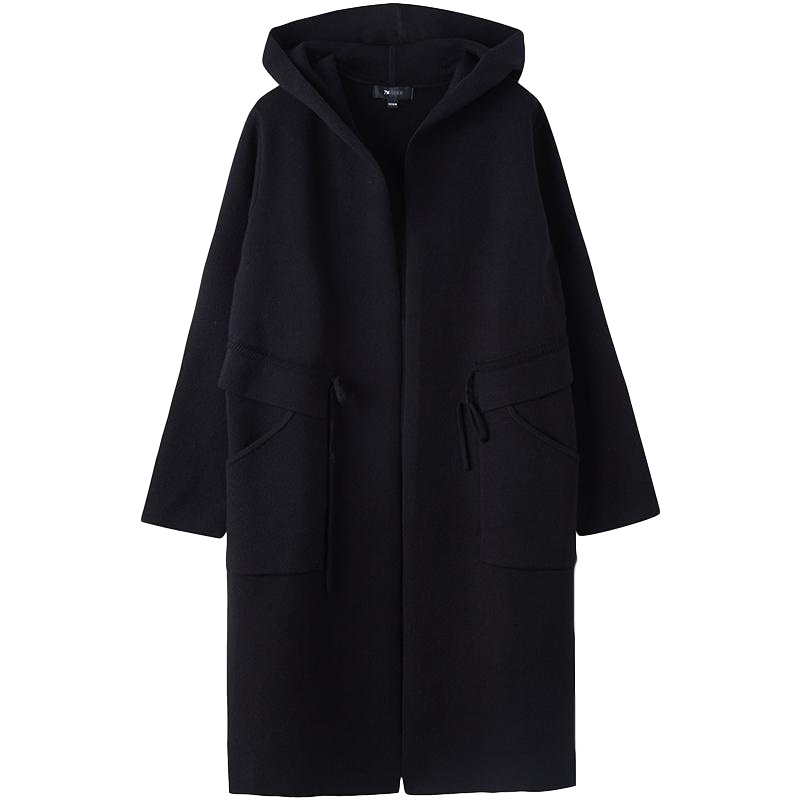 拉夏贝尔毛针织衫新款女装中长款宽松显瘦加厚开衫毛衣外套慵懒风