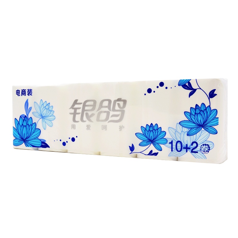 银鸽蓝莲花卷纸家用卫生纸36卷3层800g无芯手纸厕纸12卷/提3提
