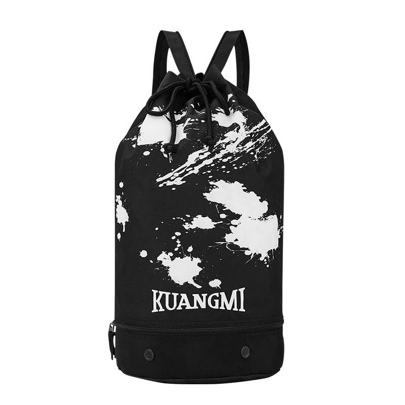 狂迷网兜抽绳黑白圆桶束口运动训练大容量背包