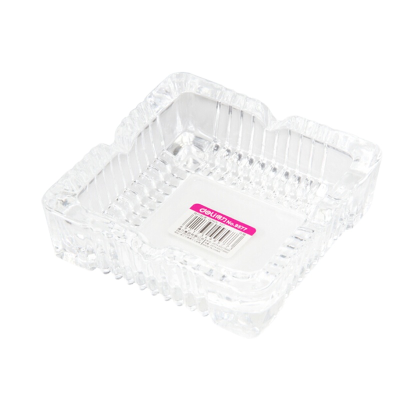 得力 客厅办公透明玻璃缸 简洁大方烟灰缸 10.510.5cm 9577