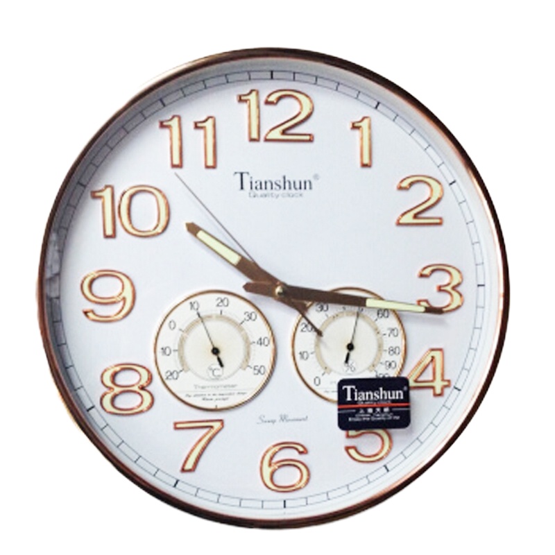天顺(TIANSHUN) 挂钟 14寸钟表夜光 时钟 温度湿度计 石英钟表