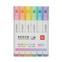 得力 33002 柔彩荧光笔套装 醒目标记笔 手帐可用水性记号笔6支/盒 6色