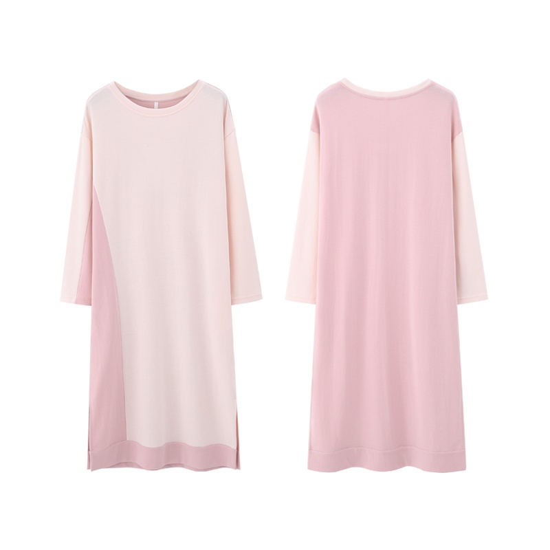 安之伴睡裙女秋季纯棉简约中长款宽松大码全棉家居服春秋女士睡衣