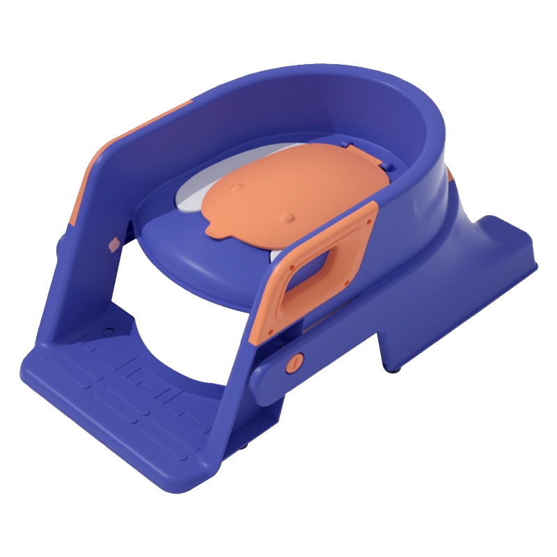 DuDi/青蛙嘟迪 儿童多功能阶梯式坐便器宝宝马桶圈折叠架男女宝宝如厕便盆 尼克罗蓝