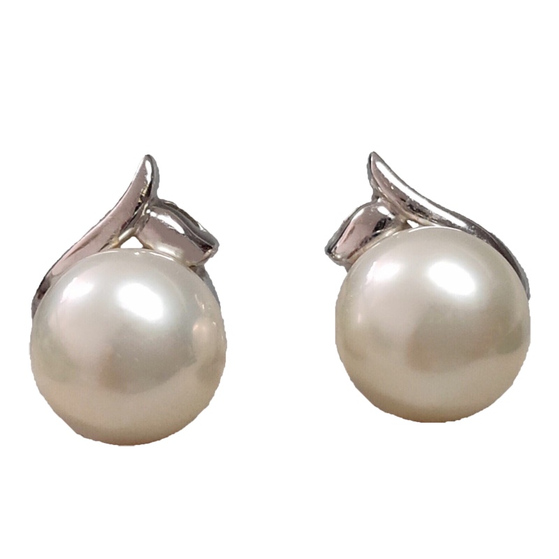 缘源珠宝 天然珍珠耳饰时尚气质淡水珍珠耳钉 18K金镶嵌7-7.5mm女款附送证书