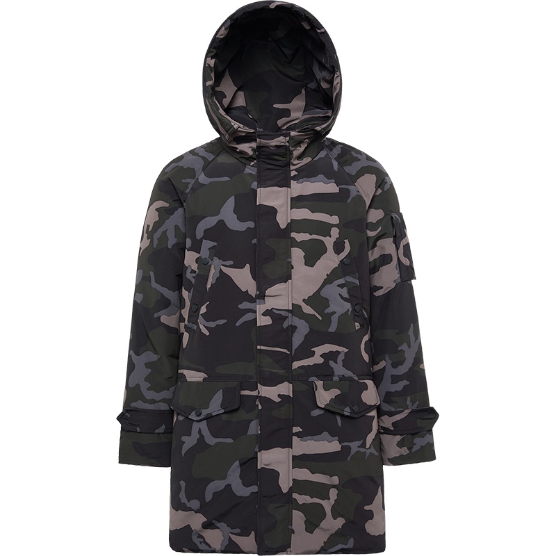 波司登羽绒服男中长款时尚迷彩防寒连帽外套冬新