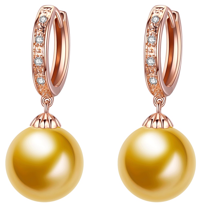 BRIR 佰色传情 10-11mm正圆南洋金珠耳环女18K金钻石轻奢时尚海水珍珠耳扣 送老婆送爱人