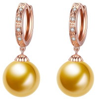 BRIR 佰色传情 10-11mm正圆南洋金珠耳环女18K金钻石轻奢时尚海水珍珠耳扣 送老婆送爱人