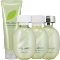 PURE&MILD泊美鲜纯珍萃控油净痘植物纯净界保湿祛痘补水四件套装组合 洁+水+乳+精华凝露 官方旗舰店专柜正品