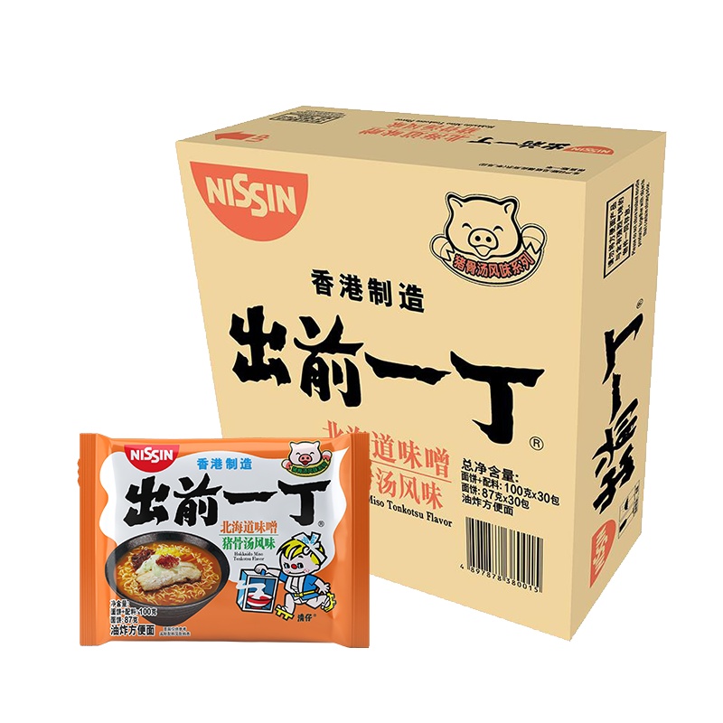 中国香港出前一丁方便面 北海道味噌猪骨汤味100g*30包/箱 方便速食泡面拉面办公室 熬夜