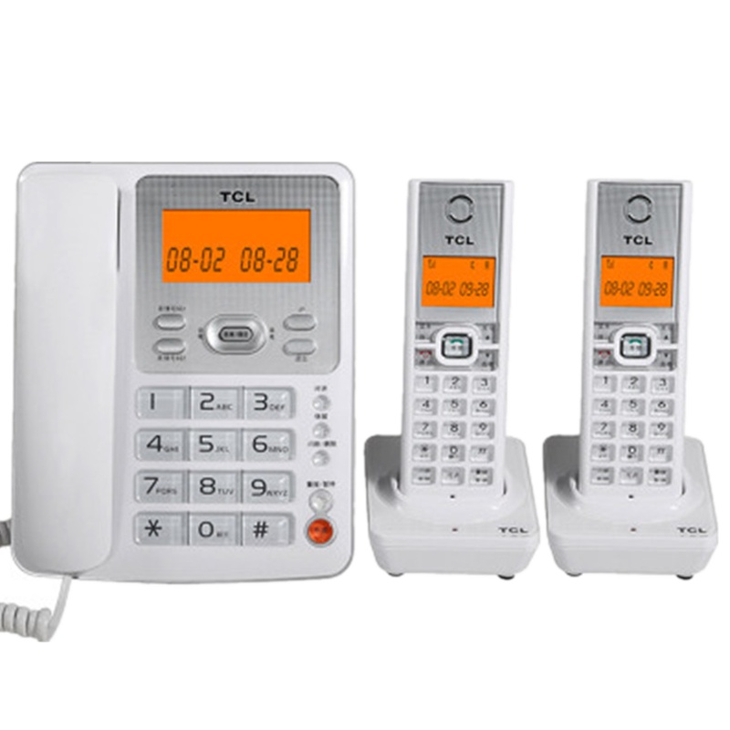 TCL D61远距离子母机数字无绳字母电话机家用固定有线座机一拖三带分机无线一拖四办公室商用一拖一D61白色(雅致白)