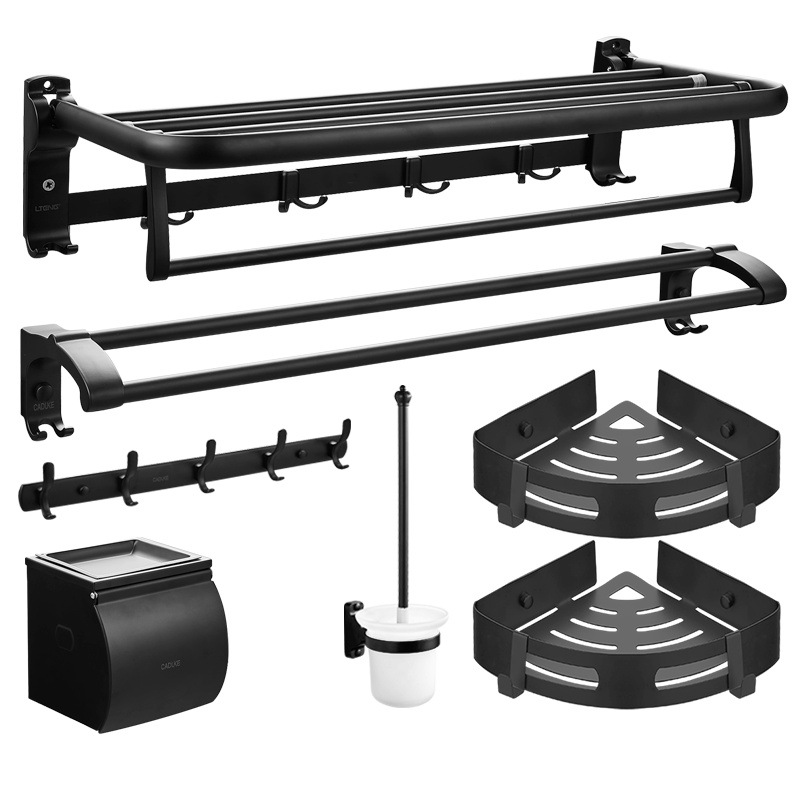 蓝藤卫生间不锈钢毛巾架欧式黑色卫浴五金挂件套装304浴室置物架