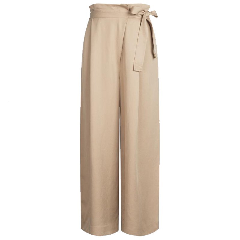 拉夏贝尔休闲裤女夏新款宽松韩版复古温柔风阔腿裤显瘦高腰直筒长裤潮_910 S 卡其