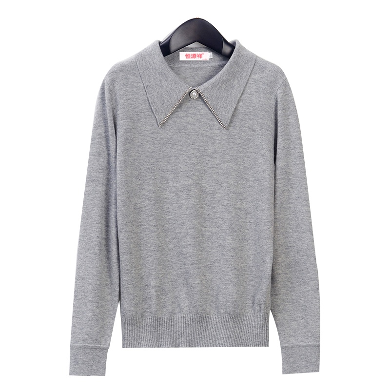 恒源祥女士羊毛衫2020新款纯羊毛秋冬翻领女士宽松套头打底衫外穿毛衣