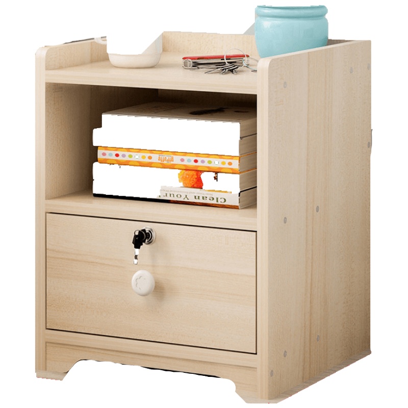 床头柜简约现代卧室小型带锁收纳柜简易床边柜欧式仿实木储物柜子 双抽带锁暖白 组装安心抵