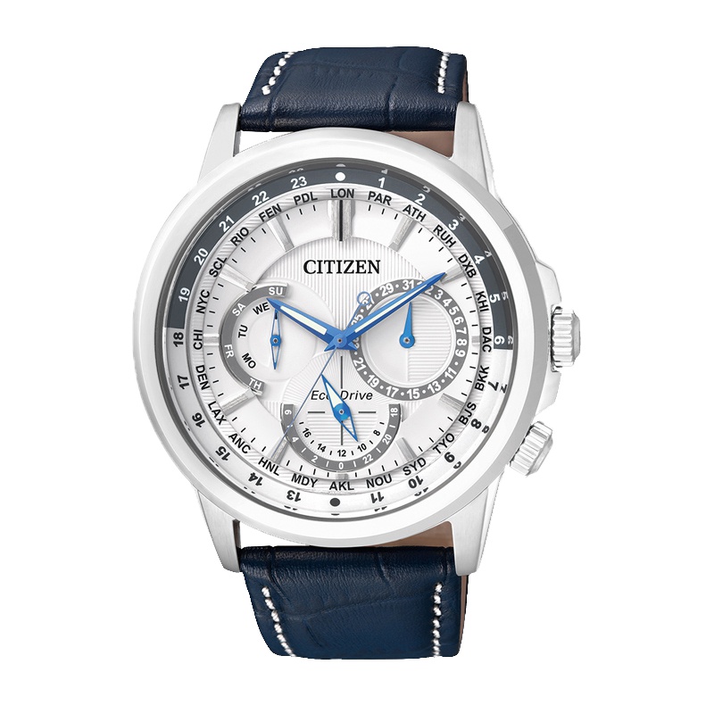 西铁城(CITIZEN)手表男士日韩品牌三眼指针光动能男表皮革表带时尚防水腕表 BU2020-11A