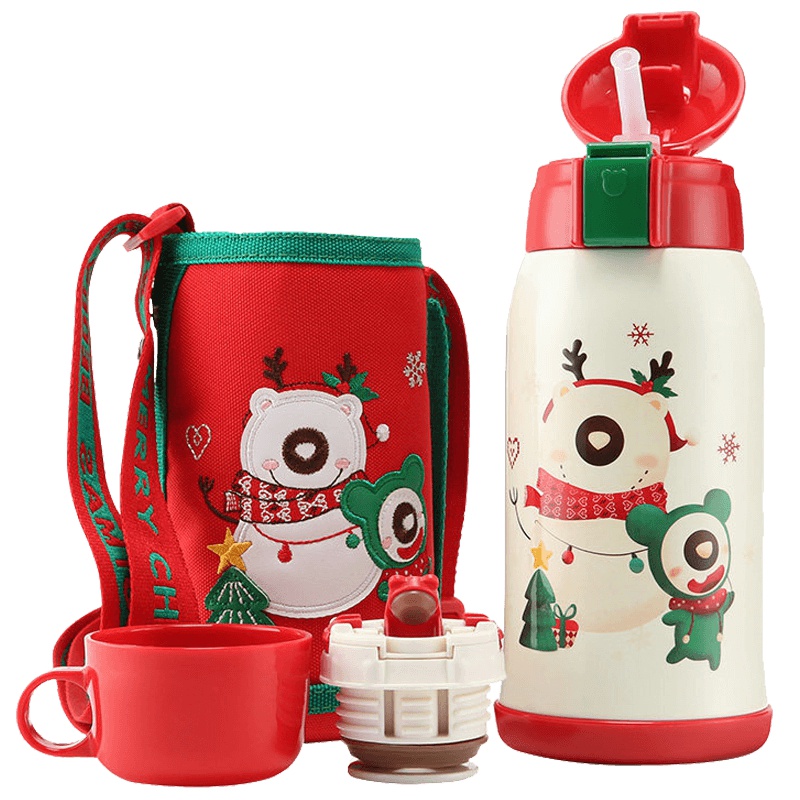 (免费刻字)韩国杯具熊圣诞款新款BEDDYBEAR正品儿童保温杯带吸管两用水壶男女学生婴儿便携水杯子630ml