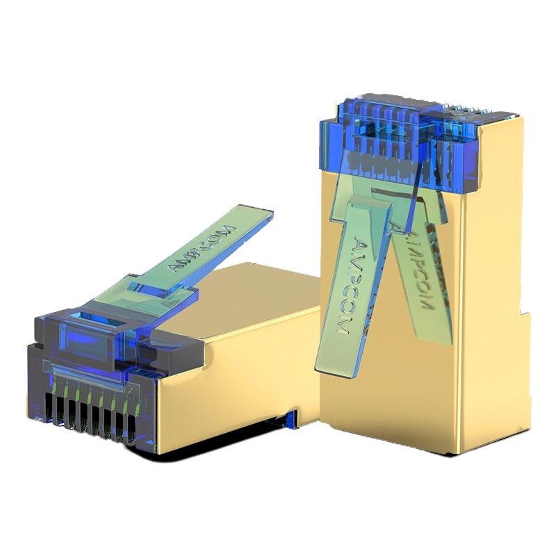 安普康(AMPCOM)AMCAT5EBGP050(BU)超五类铜壳镀金屏蔽水晶头 蓝色50个装