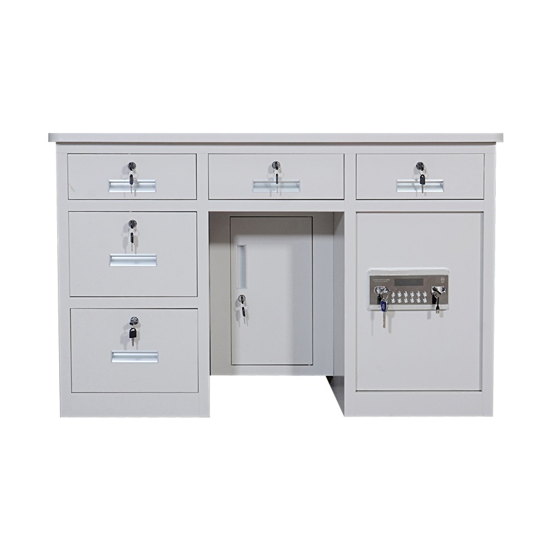 永格1.2米象牙白全钢保险桌带保险柜办公电脑桌财务桌收银投币桌老板桌指纹密码桌