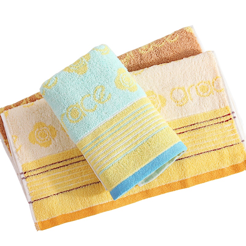 洁丽雅 8692 纯棉毛巾 无捻提花缎档洗脸毛巾 76*34cm 3条装 黄色 (单位:件)