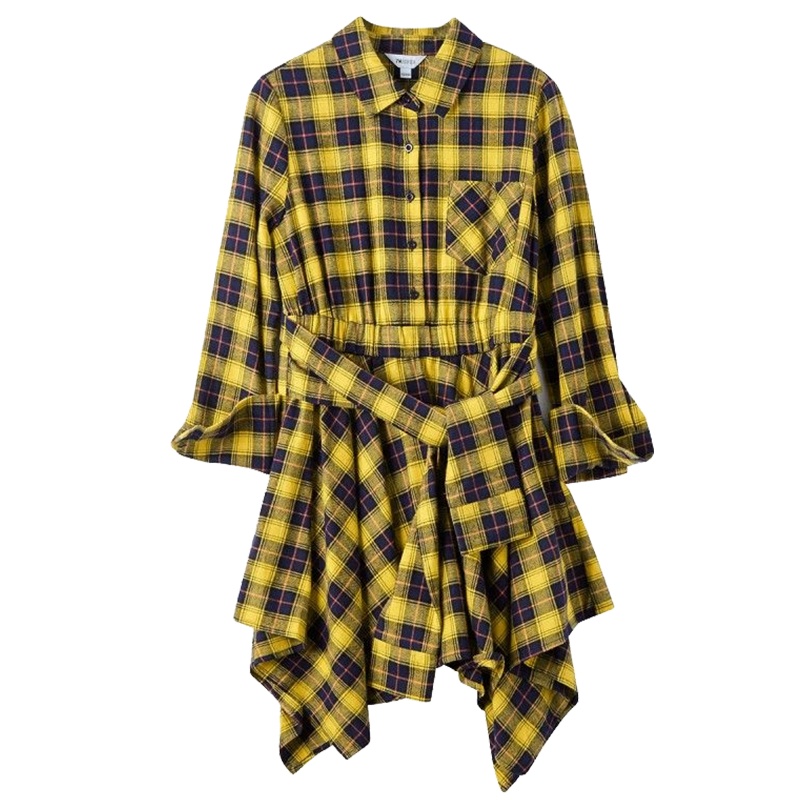 【热卖】拉夏贝尔旗下7M春季时尚不规则格子收腰显瘦连衣裙70011850