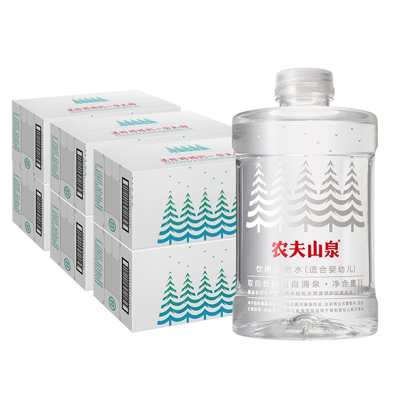 农夫山泉饮用天然水(适合婴幼儿)1L*8*6箱装(合计48瓶)