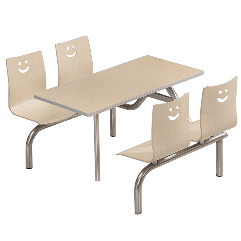 [红心家居]快餐连体桌椅奶茶面馆四椅学校员工食堂餐桌椅组合