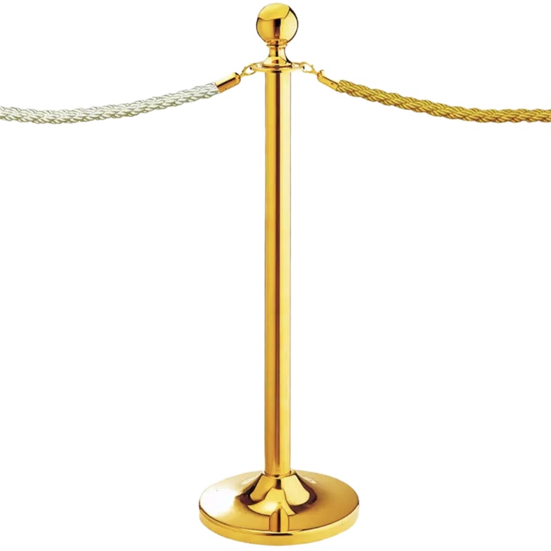 Zs-圆头平头挂绳栏杆座一米高座银行隔离带排队栏警戒线围栏 金色栏杆座