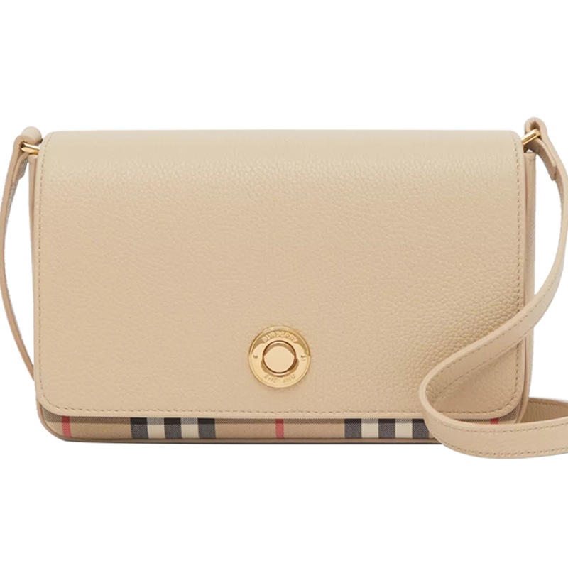 预售BURBERRY Vintage 格纹拼皮革斜背包 小号