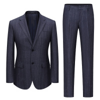 BAROMON/培罗蒙秋装新品男士商务正装蓝色条纹西装修身西服套装