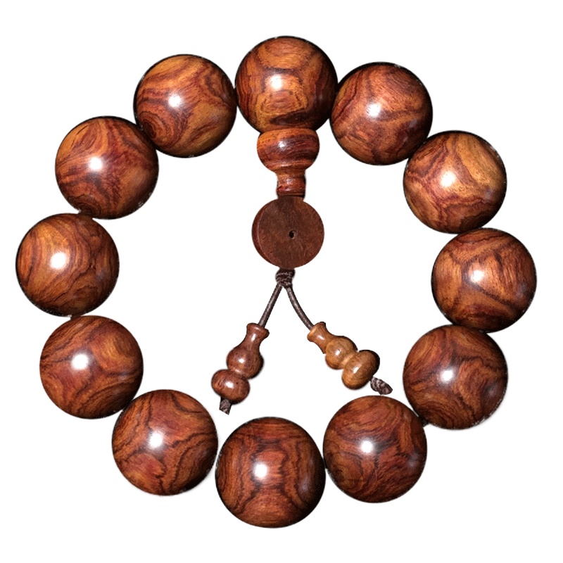 [梵心阁] 海南黄花梨佛珠手串108颗念珠 沧桑 老料佛珠 虎皮纹黄花梨公项链桶珠 男女款手链 古色古香款