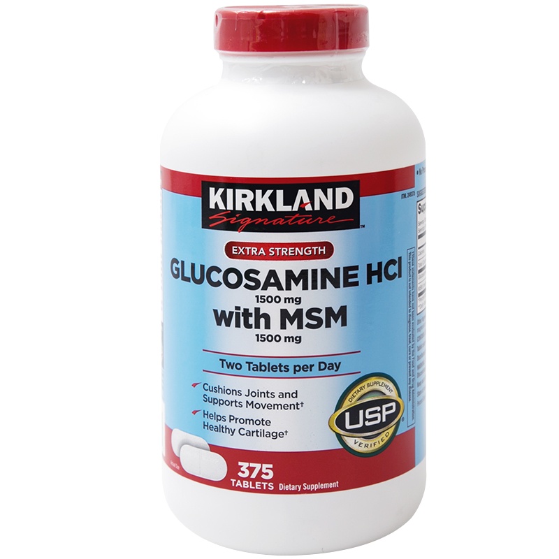 美国直邮 柯克兰Kirkland HCL盐酸氨基葡萄糖MSM维骨力375粒 -骨胶原蛋白