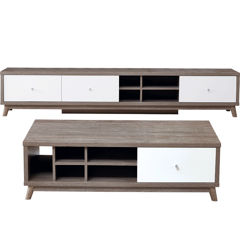 全友家居现代北欧茶几电视柜木面茶几可收纳电视柜清洁方便撞色茶几电视柜客厅家具 123806