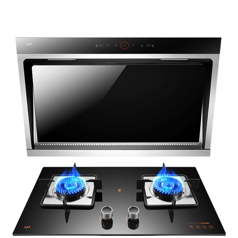 优盟UC112+ZJ001L 液化气侧吸式抽油烟机燃气灶套餐自动清洗烟机灶具套装家用厨房组合