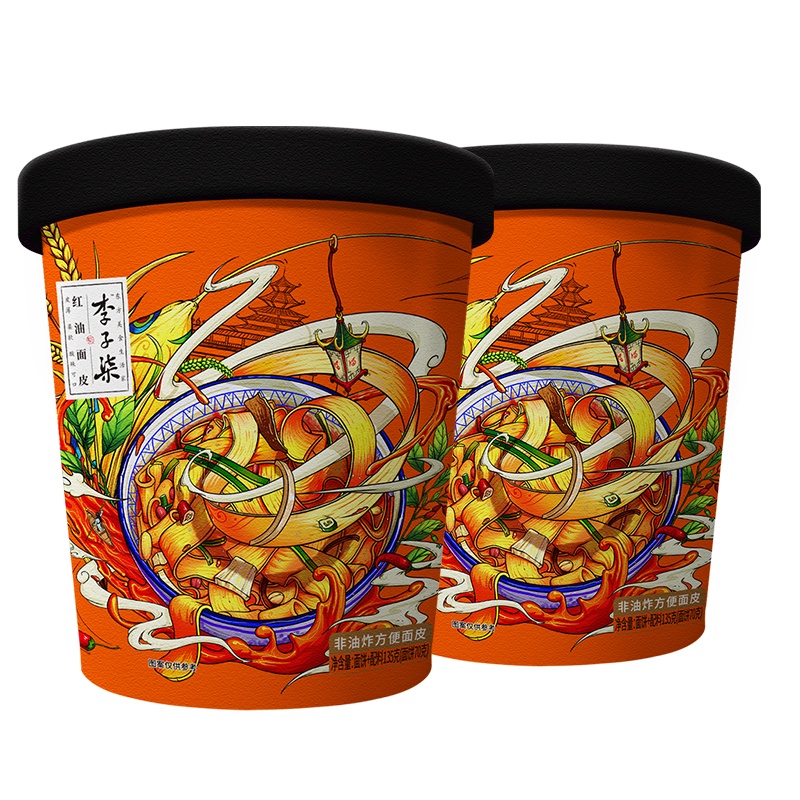 李子柒红油面皮速食方便速食宽面皮速食桶装干拌面宽面非油炸2杯