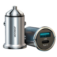 机乐堂 20W双口拉环Mini快充（PD+QC3.0）银色车载充电器快充汽车用转换插头一拖三多功能usb接口
