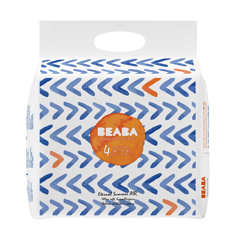 Beaba碧芭宝贝盛夏光年尿不湿婴儿纸尿裤【L码】 0.2cm超薄透气纸尿片 纸尿裤L-34片(9-14kg)