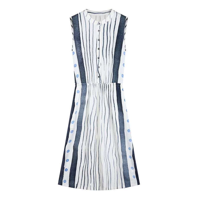 ERDOS/鄂尔多斯春夏新品深海条纹系列含丝材质舒适透气女士连衣裙