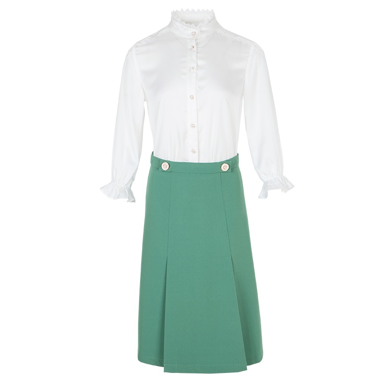 晚白2021春季新品淑女两件套立领衬衫高腰A字半裙时尚套装裙女